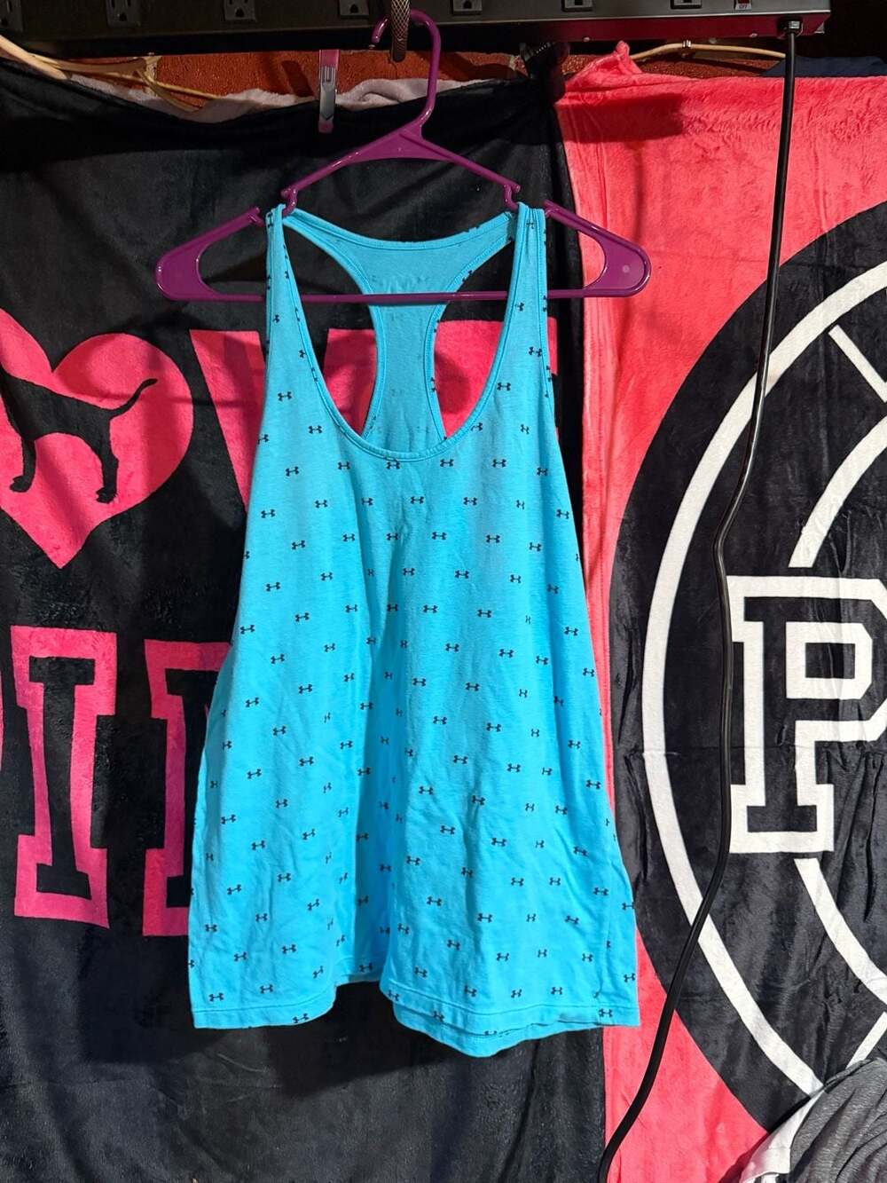 Under Armour Women's Blue Racerback Tank Top With All-Over Logo Print